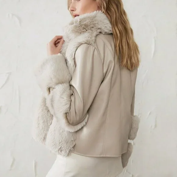 Beige Casual Women's Buckle Detail Fuzzy Coat - Picture 3 of 7